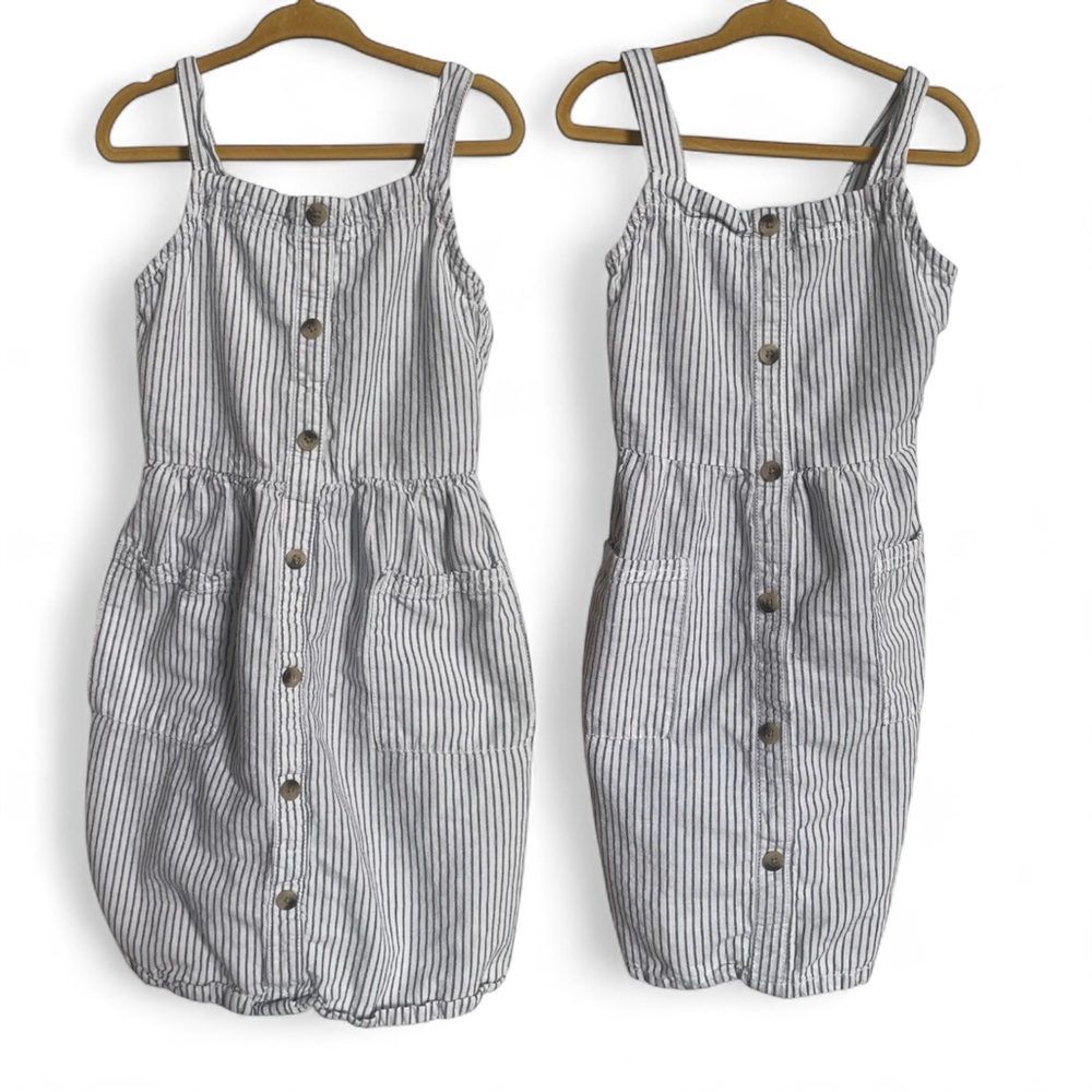 Matching Sister Set - Old Navy White & Gray Striped Summer Dress - Size S & XS